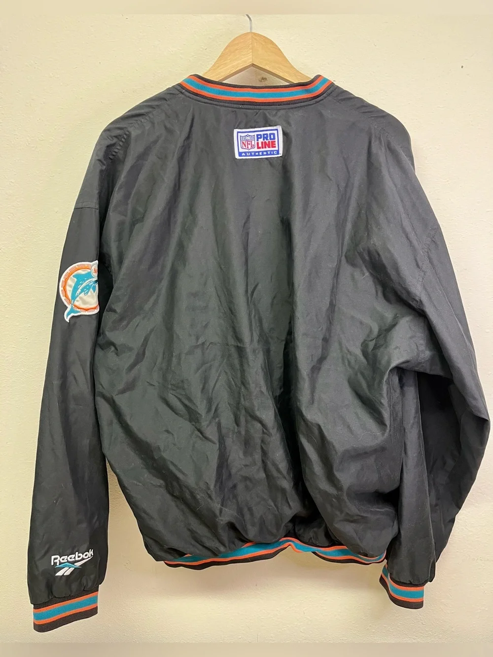 Vintage 90s Reebok NFL ProLine Miami Dolphins Jacket Pullover Size L